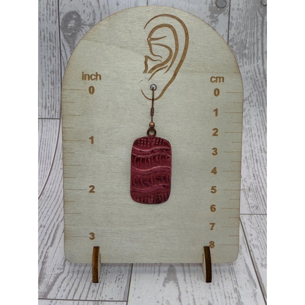 Pink Textured Dangle Earrings Rectangular Boho‎ Statement - Picture 2 of 3